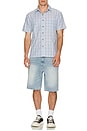 view 4 of 4 Cru Oxford Plaid Relaxed Short Sleeve Shirt in Light Blue & White Plaid