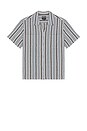 view 4 of 5 The Dexter Textured Stripe Short Sleeve Shirt in Black & Dusty Blue