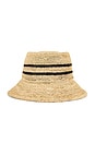 view 2 of 4 Ellee Straw Bucket Hat in Tan & Black