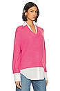 view 2 of 4 V Neck Layered Pullover in Aster Pink