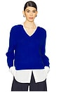 view 1 of 4 V-neck Layered Pullover in Lapis Blue & Salt White