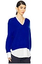 view 2 of 4 V-neck Layered Pullover in Lapis Blue & Salt White