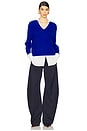 view 4 of 4 V-neck Layered Pullover in Lapis Blue & Salt White