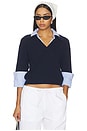 view 1 of 5 Ciara Polo Looker Sweater in Navy With Blue Stripe