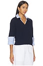 view 2 of 5 Ciara Polo Looker Sweater in Navy With Blue Stripe