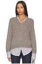 view 1 of 5 V-neck Printed Layered Pullover Sweater in Otter Melange With Flint