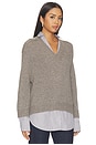 view 2 of 5 V-neck Printed Layered Pullover Sweater in Otter Melange With Flint