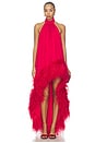 view 1 of 3 Halter Neck Feather Gown in Flame