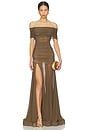 view 1 of 3 Dakar Off Shoulder Sheer Maxi Dress in Khaki