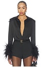 view 1 of 4 Button Down Blouse With Feather Cuffs in Black