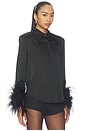 view 2 of 4 Button Down Blouse With Feather Cuffs in Black