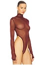 view 3 of 5 Gaia Mesh Long Sleeve Bodysuit in Burgundy