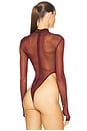 view 4 of 5 Gaia Mesh Long Sleeve Bodysuit in Burgundy