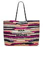 view 1 of 4 Hola Beaches Beach Tote in Black & Mint Rainbow