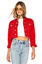 view 1 of 4 Ronnie Contrast Stitching Denim Jacket in Red