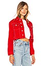 view 2 of 4 Ronnie Contrast Stitching Denim Jacket in Red