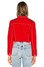 view 3 of 4 Ronnie Contrast Stitching Denim Jacket in Red