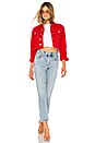 view 4 of 4 Ronnie Contrast Stitching Denim Jacket in Red