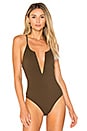 view 2 of 5 Frankie Deep V Bodysuit in Army in Army