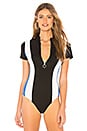 view 2 of 5 Kristyn Color Block Bodysuit in Black & Blue
