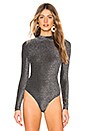 view 2 of 6 Kam Long Sleeve Open Back Bodysuit in Silver Sparkle