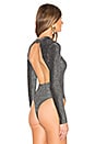 view 4 of 6 Kam Long Sleeve Open Back Bodysuit in Silver Sparkle