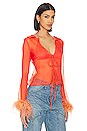 view 2 of 4 Perla Sheer Feather Trim Blouse in Sunset