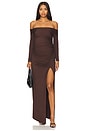view 2 of 3 Off The Shoulder Evening Dress in Chocolate