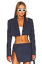 view 1 of 4 Zayne Cropped Blazer in Navy Pinstripe