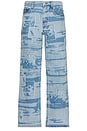 view 1 of 5 5 Pocket Laser Printed Patched Pants in Light Indigo