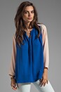 view 1 of 4 Drapy Touch Fliro Silk Colorblock Top in Cobalt