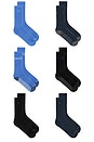view 1 of 4 6 Pack Recycled Poly Cushion Crew Socks in Blue Assorted
