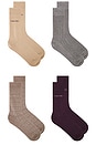 view 1 of 2 4 Pack Combed Cotton Giftbox Dress Crew Socks in Brown Assorted