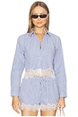 view 1 of 5 Luisa Cropped Button Down Top in Blue Stripe