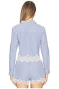 view 3 of 5 Luisa Cropped Button Down Top in Blue Stripe
