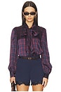 view 1 of 4 Rema Charmeuse Top in Plum Plaid