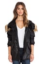 view 1 of 6 Vegan Leather Hooded Parka with Faux Fur Trim in Black