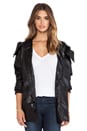 view 3 of 6 Vegan Leather Hooded Parka with Faux Fur Trim in Black