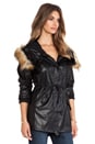view 4 of 6 Vegan Leather Hooded Parka with Faux Fur Trim in Black