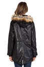 view 5 of 6 Vegan Leather Hooded Parka with Faux Fur Trim in Black