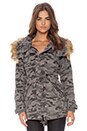 view 3 of 6 Vegan Fur Hooded Parka in Grey Camouflage