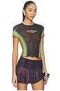 view 2 of 4 Scallop Short Sleeve Printed Mesh Top in Multi