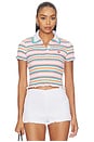 view 1 of 5 Stripe Shirred Polo Top in Jersey Stripe