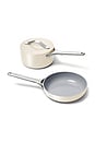 view 1 of 4 Non-stick Ceramic Mini Fry Pan & Mini Sauce Pan Duo in Cream