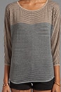 view 3 of 4 Mini Stripe Blocked Sweaters 3/4 Sleeve Boat Neck Sweater in Heather Grey