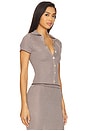 view 2 of 5 Micro Stripe Short Sleeve Cardigan in Chocolate Stripe