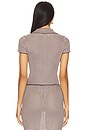 view 3 of 5 Micro Stripe Short Sleeve Cardigan in Chocolate Stripe