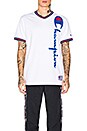 view 1 of 4 Champion V-Neck Logo Tee in White & Red & Blue
