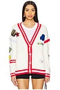 view 1 of 5 Varsity Patch V Neck Cardigan in Red Multi