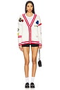 view 5 of 5 Varsity Patch V Neck Cardigan in Red Multi